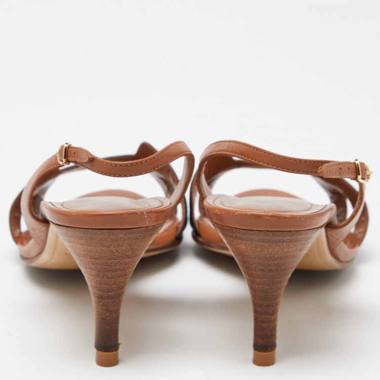 مملوكة مسبقًا Hermes Black/Brown Patent and Leather Night Sandals Size 37.5