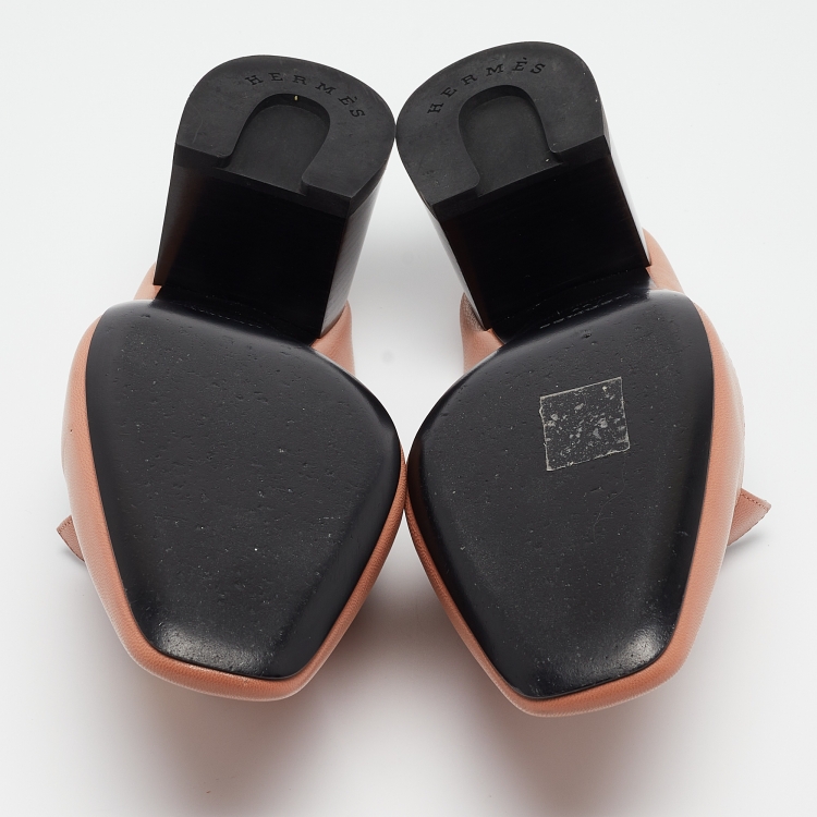 Pre Owned Hermes Beige Leather Blossom Heel Mules Size 38