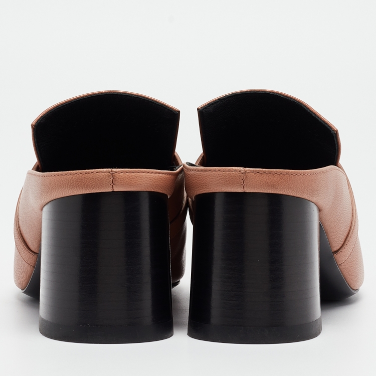 Pre Owned Hermes Beige Leather Blossom Heel Mules Size 38