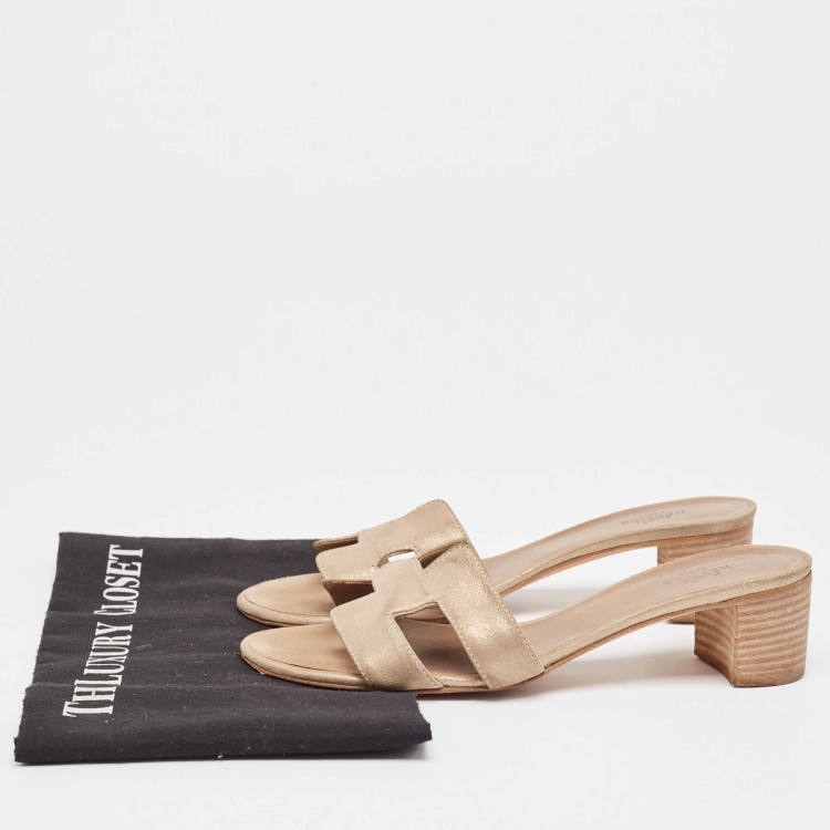 Pre Owned Hermes Beige Nubuck Leather Oasis Slide Sandals Size 36.5