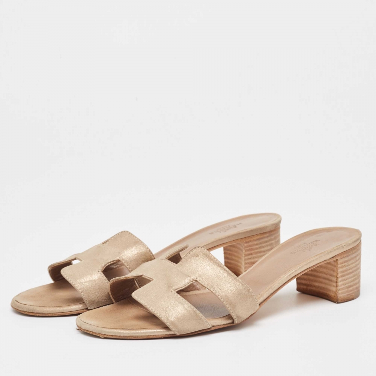 Pre Owned Hermes Beige Nubuck Leather Oasis Slide Sandals Size 36.5