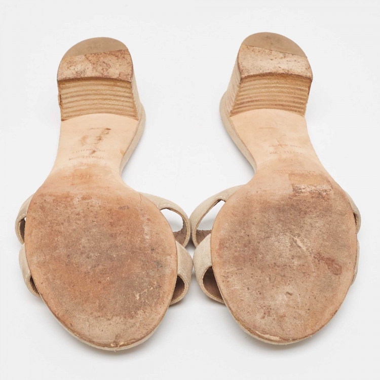 Pre Owned Hermes Beige Nubuck Leather Oasis Slide Sandals Size 36.5