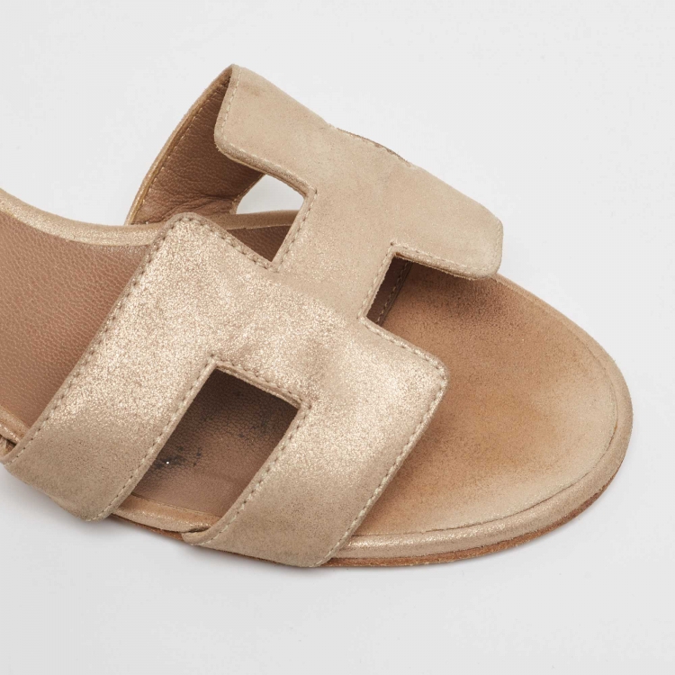Pre Owned Hermes Beige Nubuck Leather Oasis Slide Sandals Size 36.5