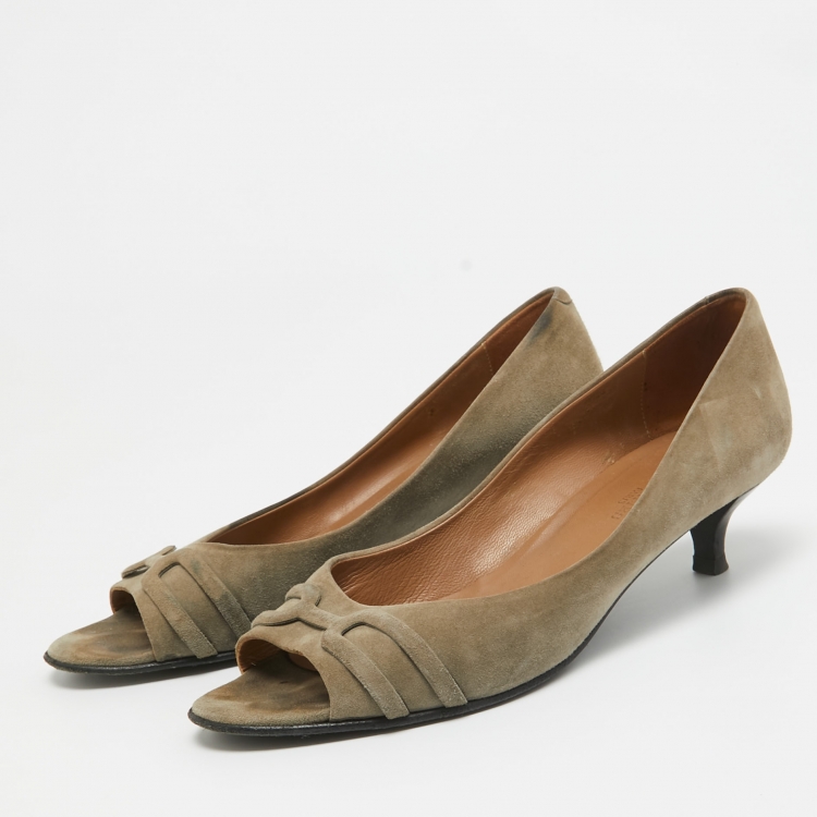 Pre Owned Hermes Grey Suede Open Toe Pumps Size 39.5