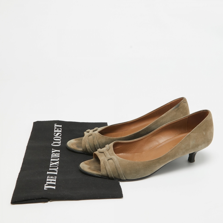 Pre Owned Hermes Grey Suede Open Toe Pumps Size 39.5