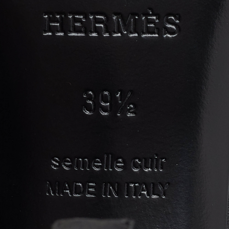 Pre Owned Hermes Black Leather Night Slingback Sandals Size 39.5