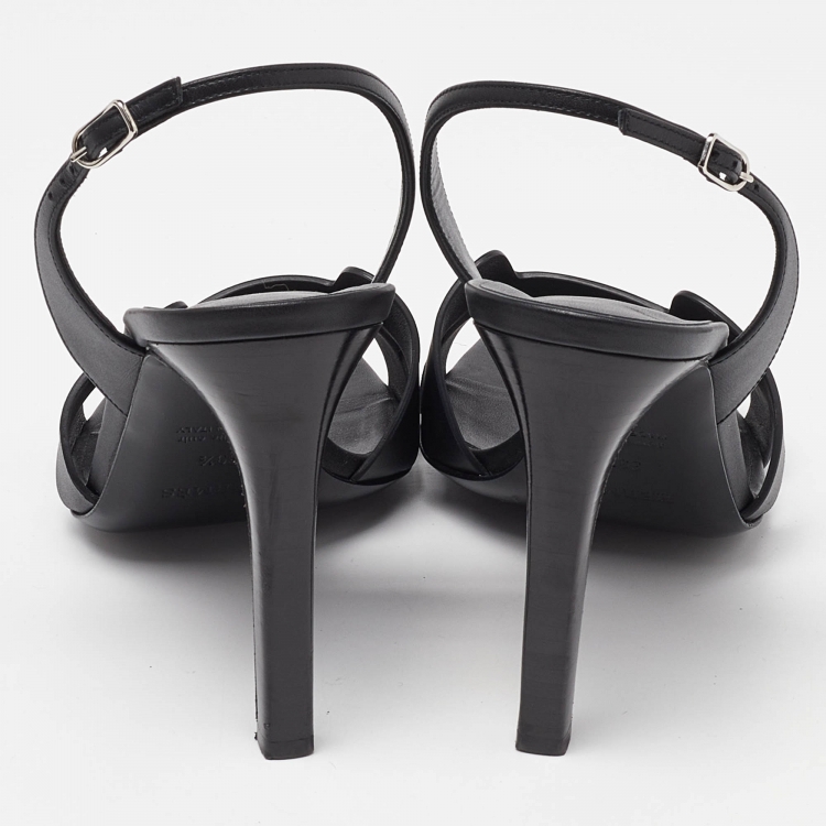 Pre Owned Hermes Black Leather Night Slingback Sandals Size 39.5