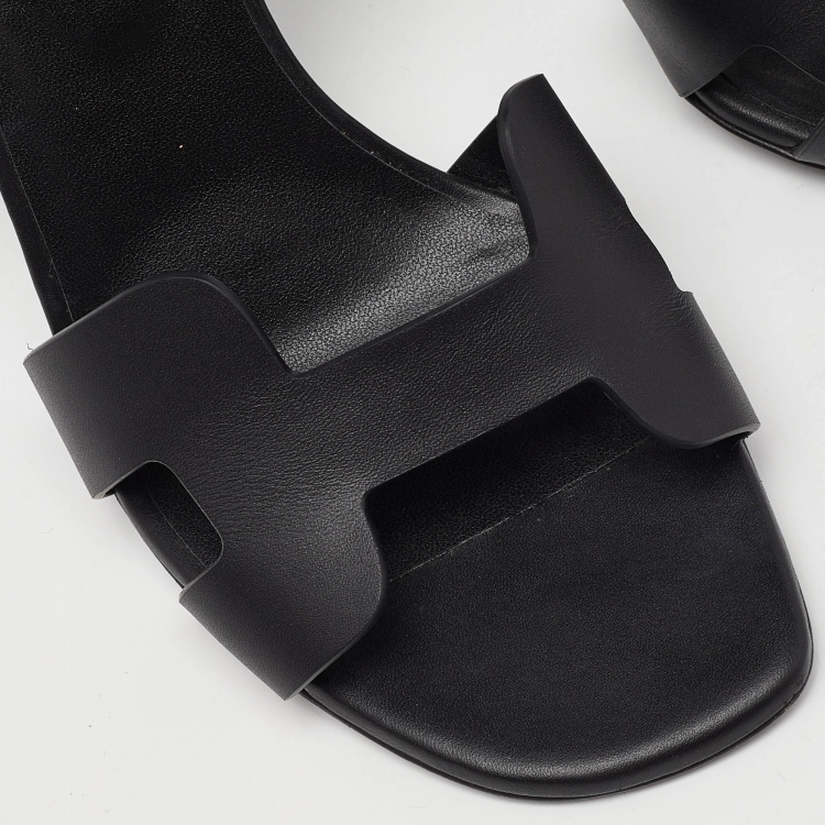 Pre Owned Hermes Black Leather Night Slingback Sandals Size 39.5