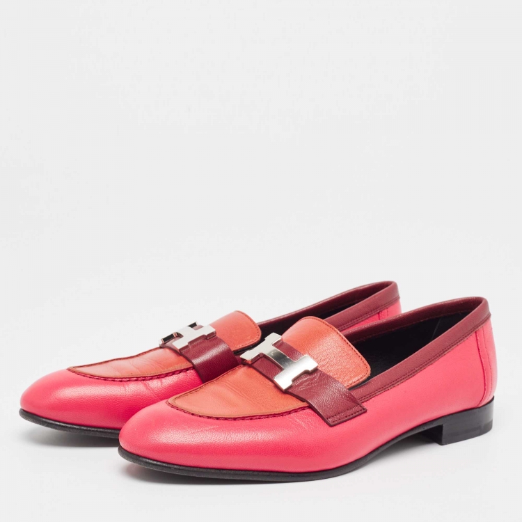 Pre Owned Hermes Tricolor Leather Paris Loafers Size 35
