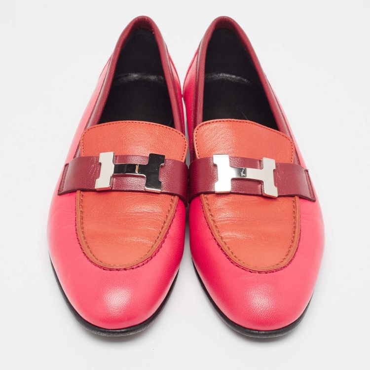 Pre Owned Hermes Tricolor Leather Paris Loafers Size 35