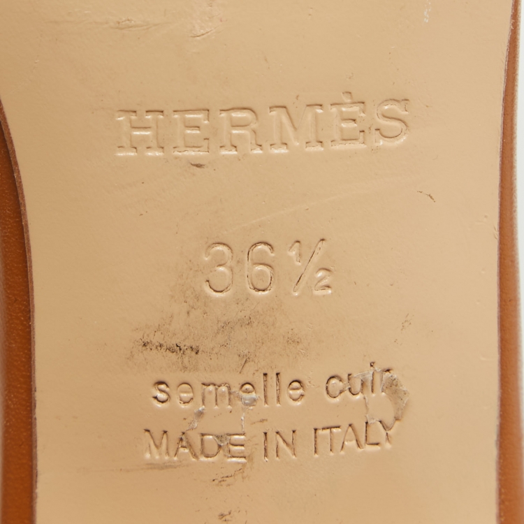 Pre Owned Hermes Tan Leather Mona Sandals Size 36.5