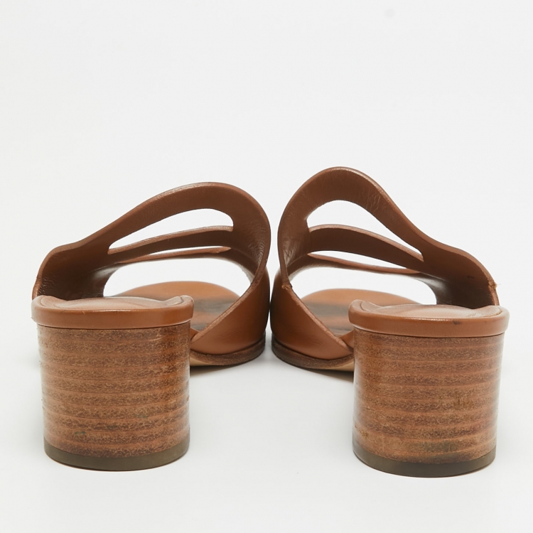 Pre Owned Hermes Tan Leather Mona Sandals Size 36.5