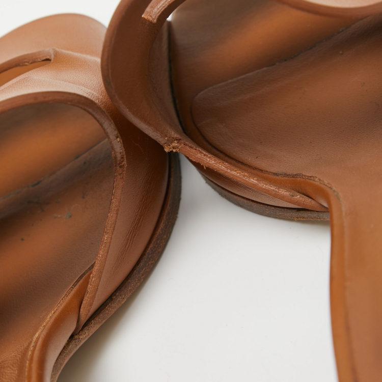 Pre Owned Hermes Tan Leather Mona Sandals Size 36.5