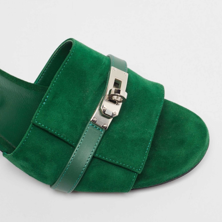 Pre Owned Hermes Green Suede Gigi Slide Sandals Size 39