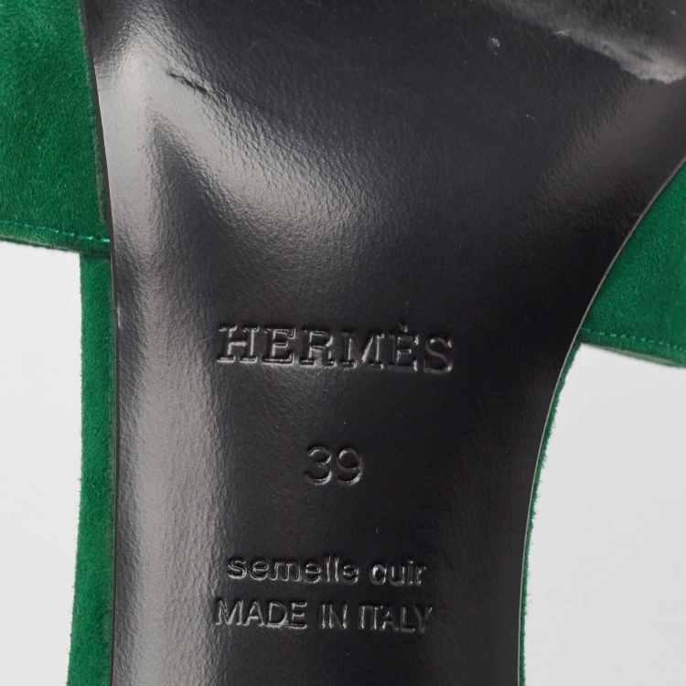 Pre Owned Hermes Green Suede Gigi Slide Sandals Size 39