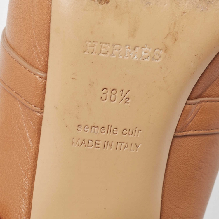 Pre Owned Hermes Brown Leather Blossom Mules Size 38.5