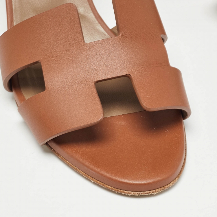 Pre Owned Hermes Brown Leather Legend Wedge Sandals Size 36