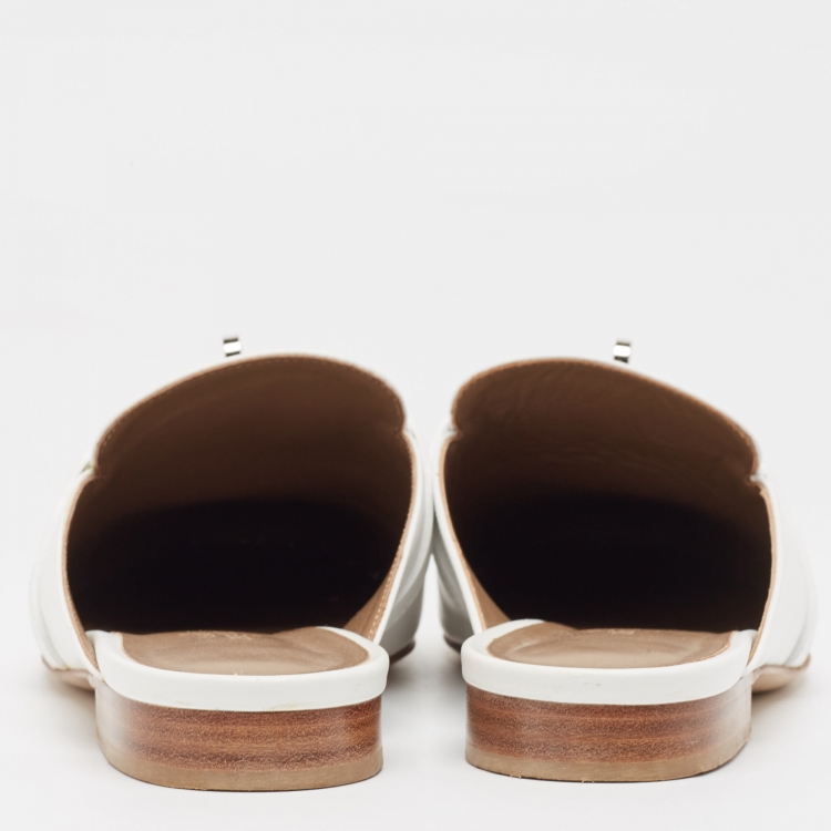 Pre Owned Hermes White Leather Oz Flat Mules Size 36.5