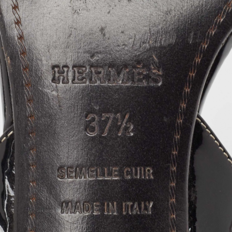 Pre Owned Hermes Black Patent Night Slingback Sandals Size 37.5