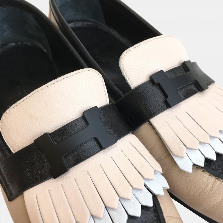 Pre Owned Hermes Multicolore Beige Calfskin Royal Loafers 38