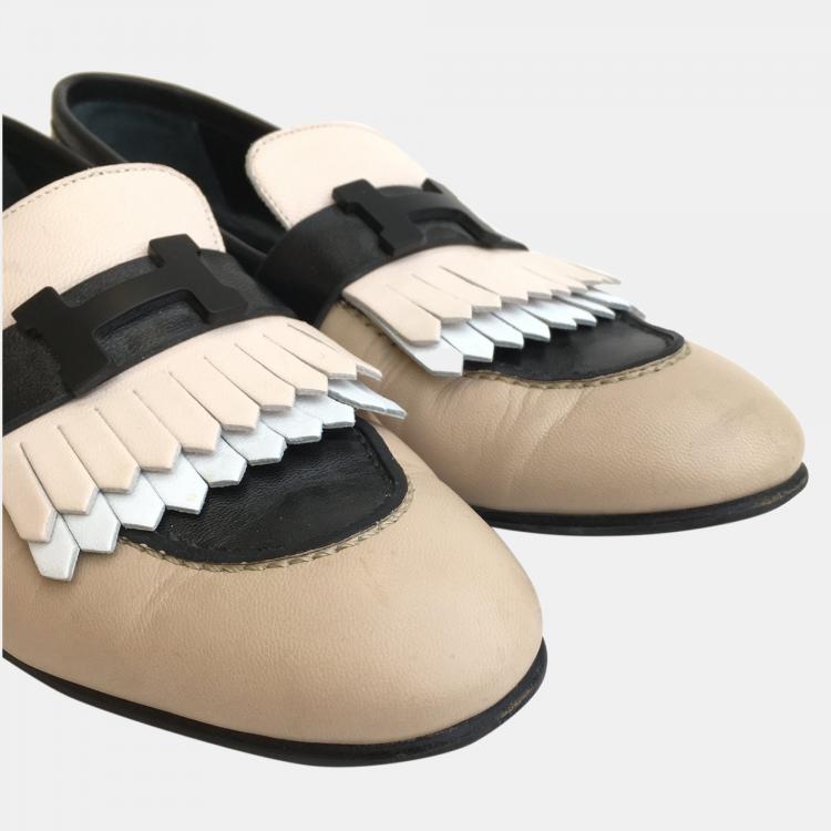 Pre Owned Hermes Multicolore Beige Calfskin Royal Loafers 38