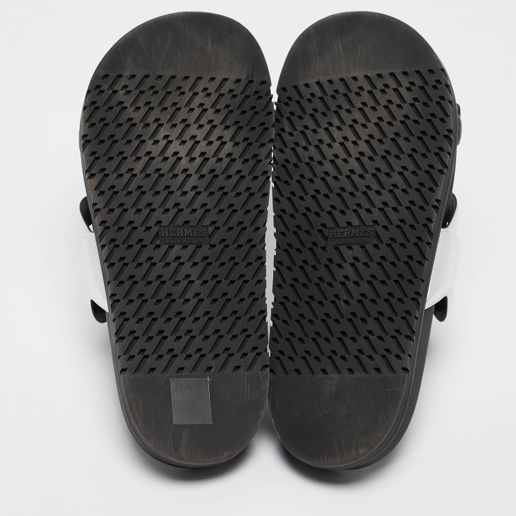 Pre Owned Hermes Black/Silver Leather Extra Sandals Size 40.5