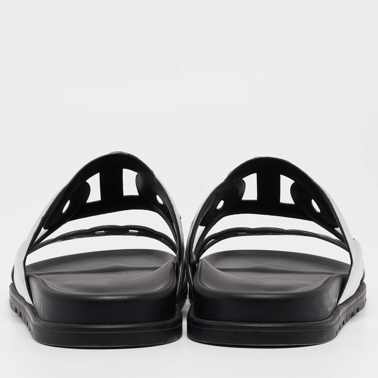 Pre Owned Hermes Black/Silver Leather Extra Sandals Size 40.5