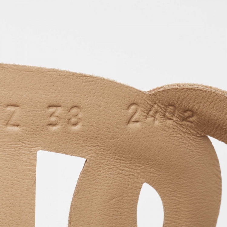 Pre Owned Hermes Light Brown Suede Extra Slides Size 38