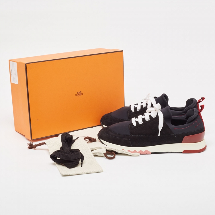 Pre Owned Hermes Black Neoprene and Suede Stadium Sneakers Size 40