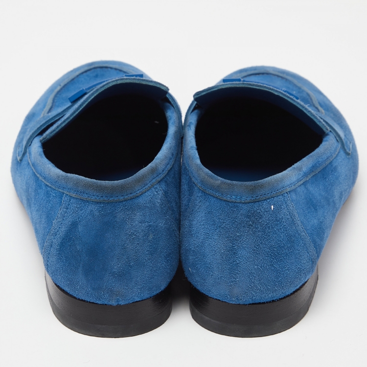 Pre Owned Hermes Blue Suede Paris Loafers Size 38
