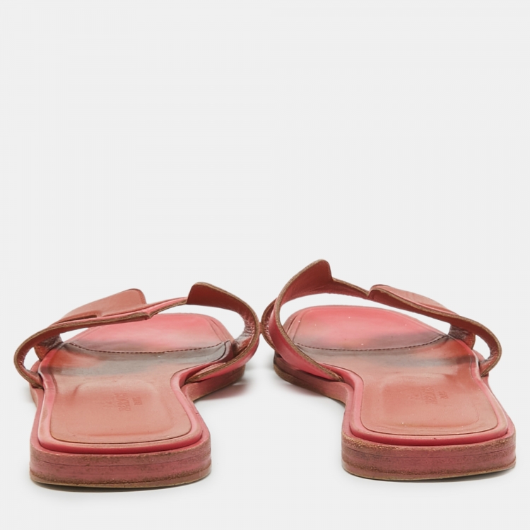 مملوكة مسبقًا Hermes Pink/Orange Leather Oran Flat Slides Size 36.5