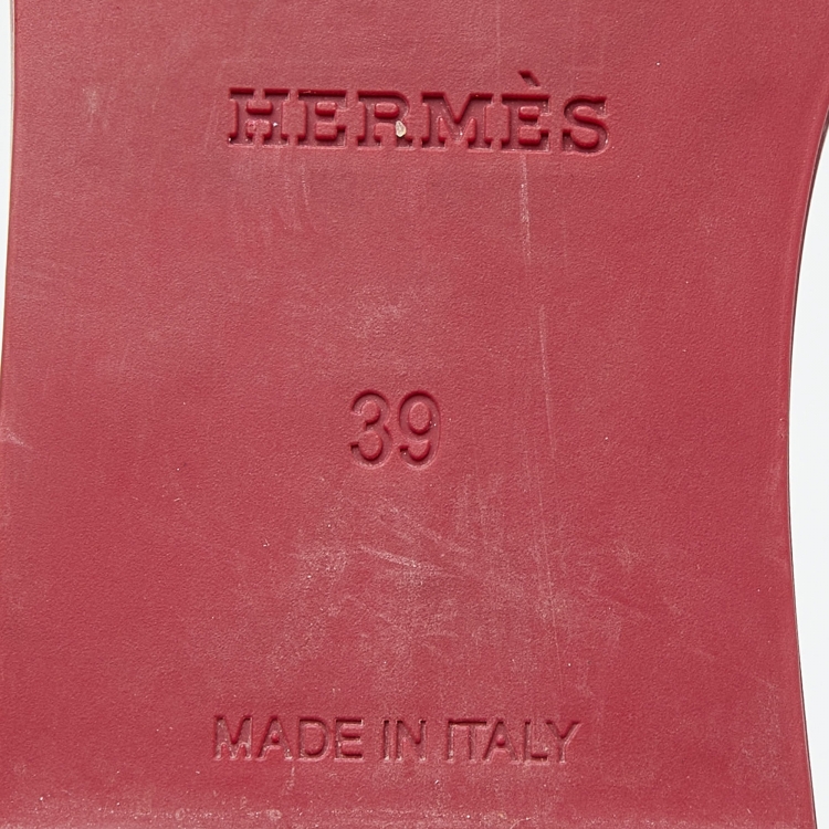 Pre Owned Hermes Red Rubber Aloha Flat Slides Size 39