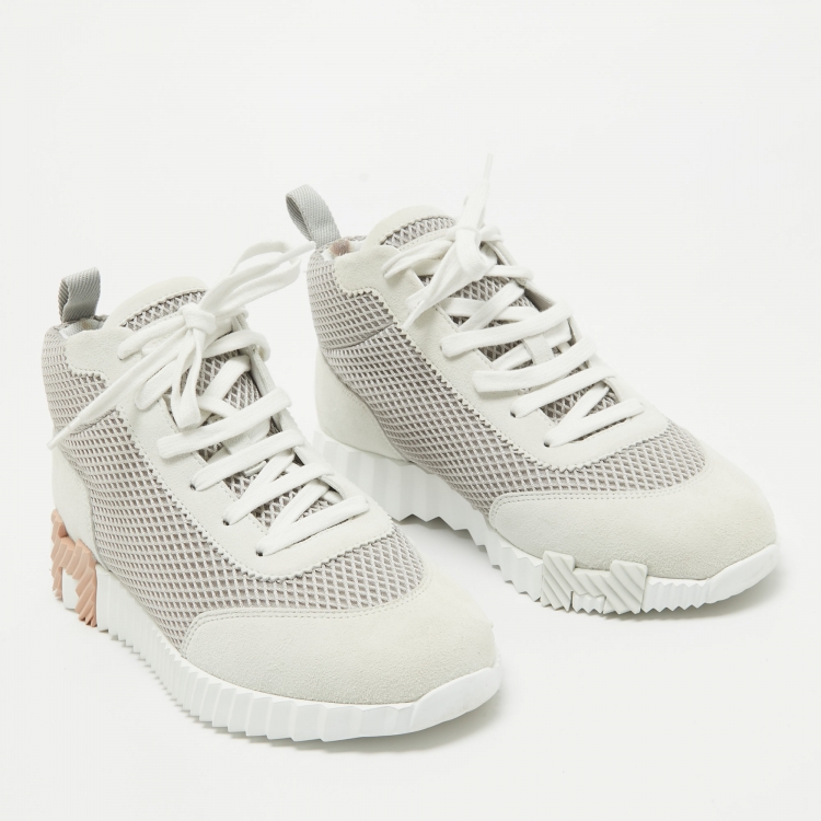Pre Owned Hermes Grey Suede and Mesh Hip-Hop Sneakers Size 38