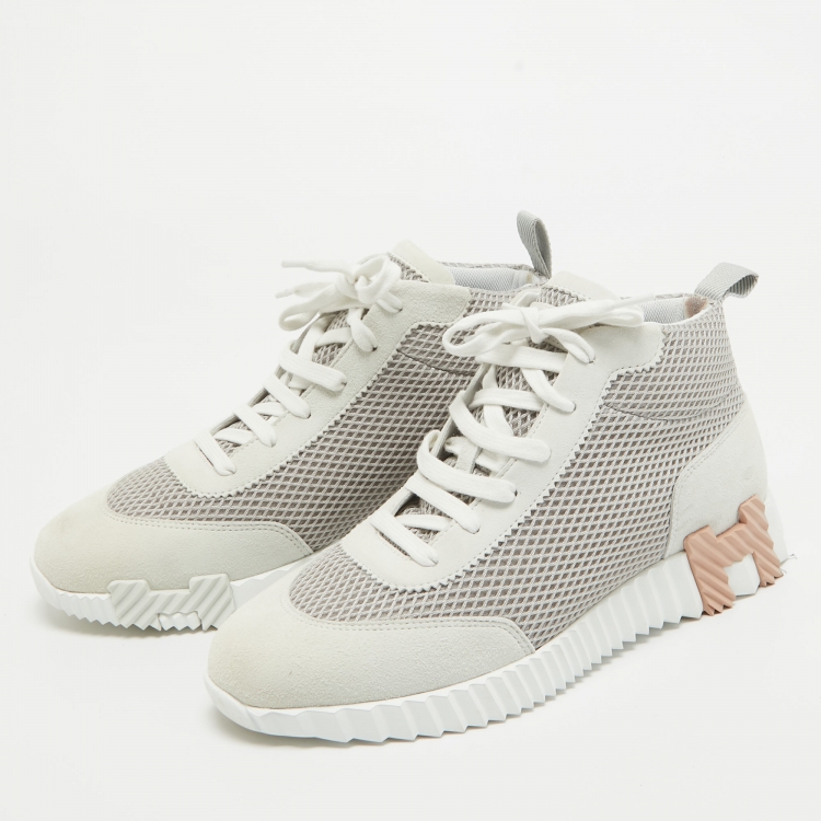 Pre Owned Hermes Grey Suede and Mesh Hip-Hop Sneakers Size 38