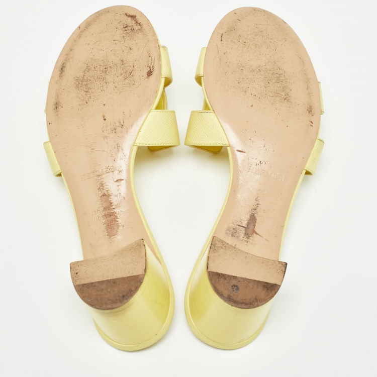 Pre Owned Hermes Yellow Leather Oasis Slide Sandals Size 39