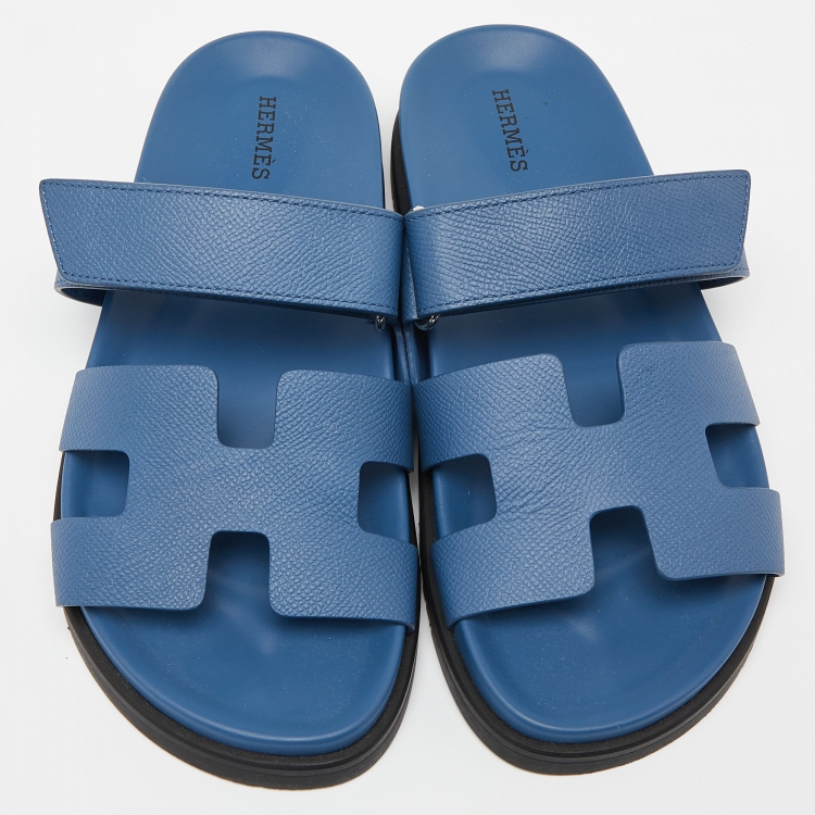 Pre Owned Hermès  Blue Leather Chypre Sandals Size 38.5