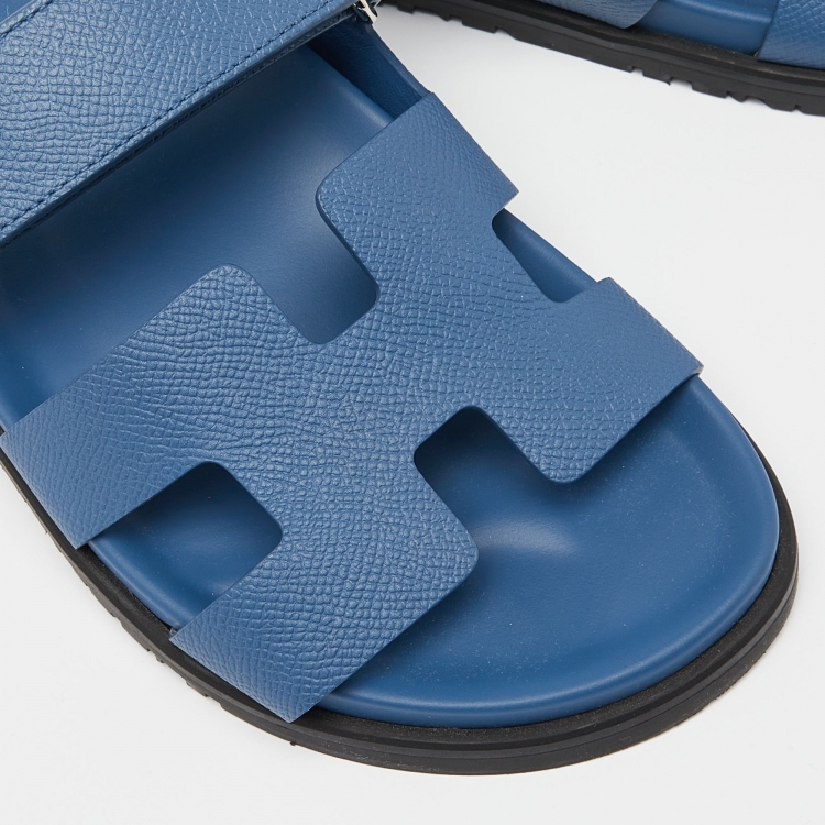 Pre Owned Hermès  Blue Leather Chypre Sandals Size 38.5