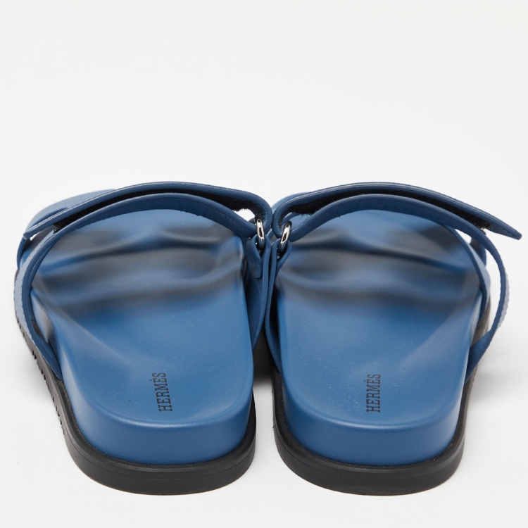 Pre Owned Hermès  Blue Leather Chypre Sandals Size 38.5