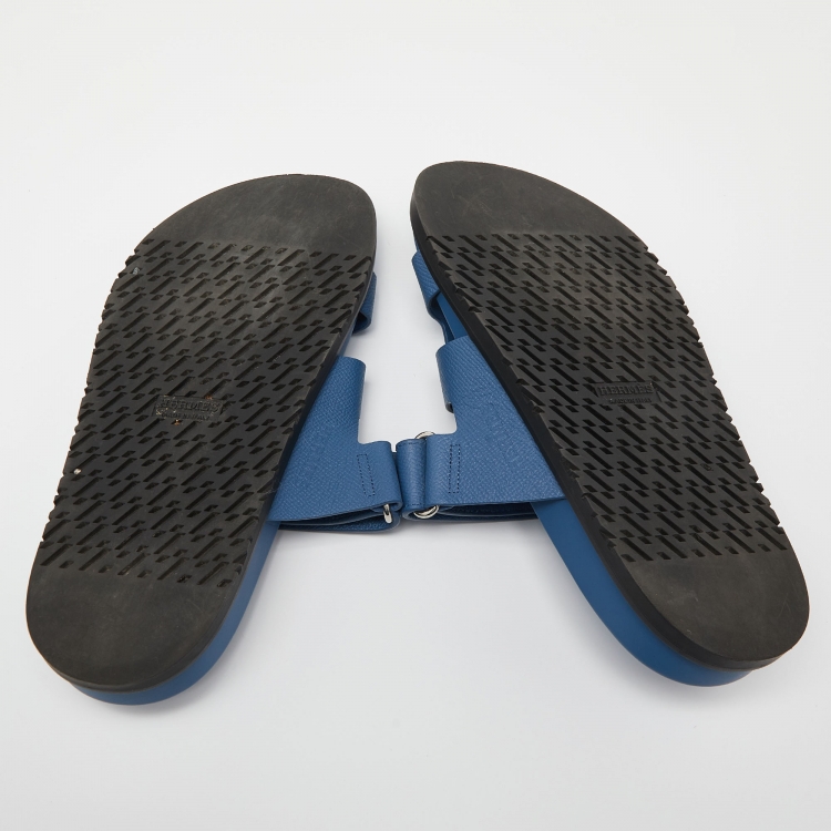 Pre Owned Hermès  Blue Leather Chypre Sandals Size 38.5