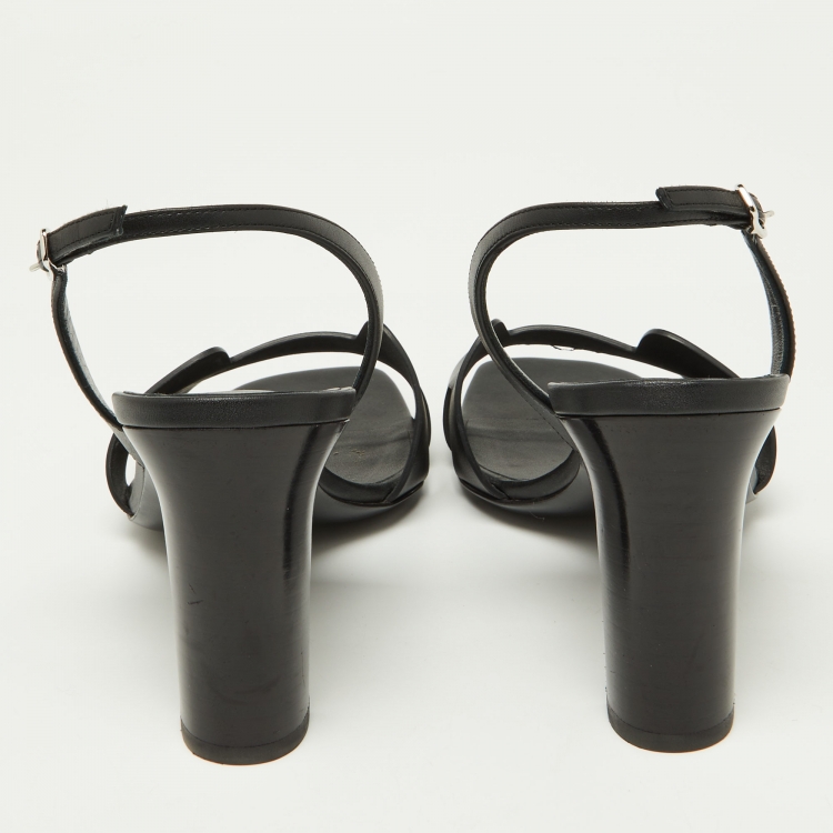 Pre Owned Hermes Black Leather Night Slingback Sandals Size 39.5