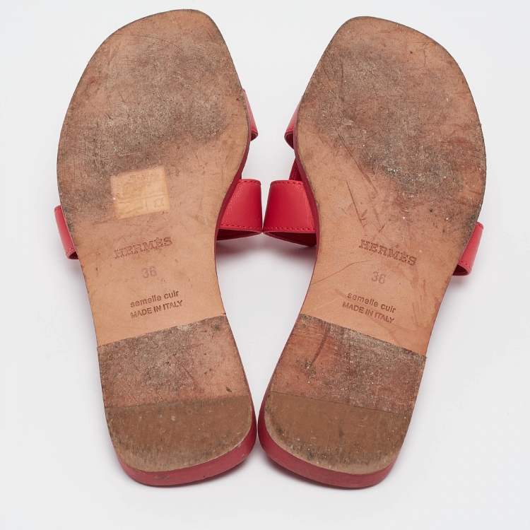 Pre Owned Hermès Pink Leather Oran Flat Slides Size 36