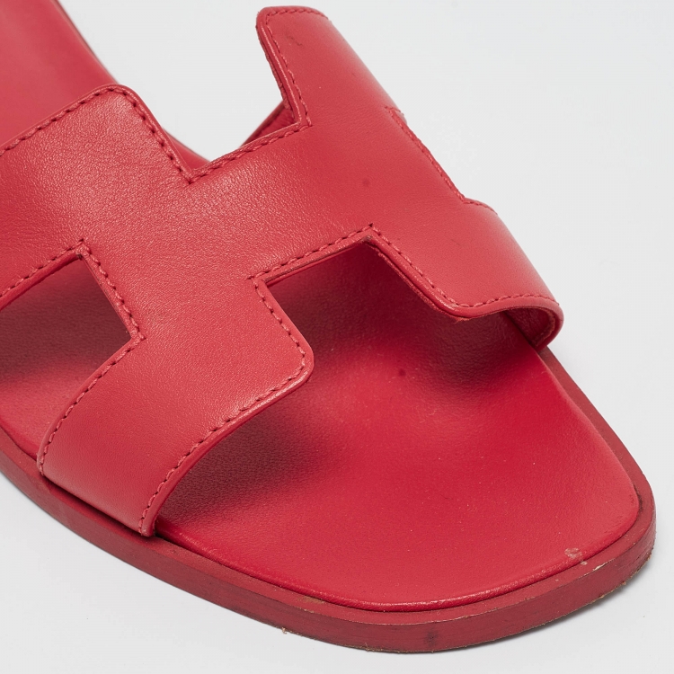 Pre Owned Hermès Pink Leather Oran Flat Slides Size 36