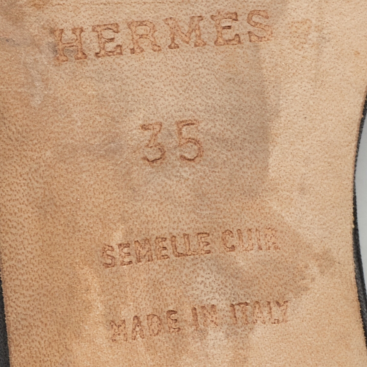 Pre Owned Hermes Black Leather Oasis Slide Sandals Size 35