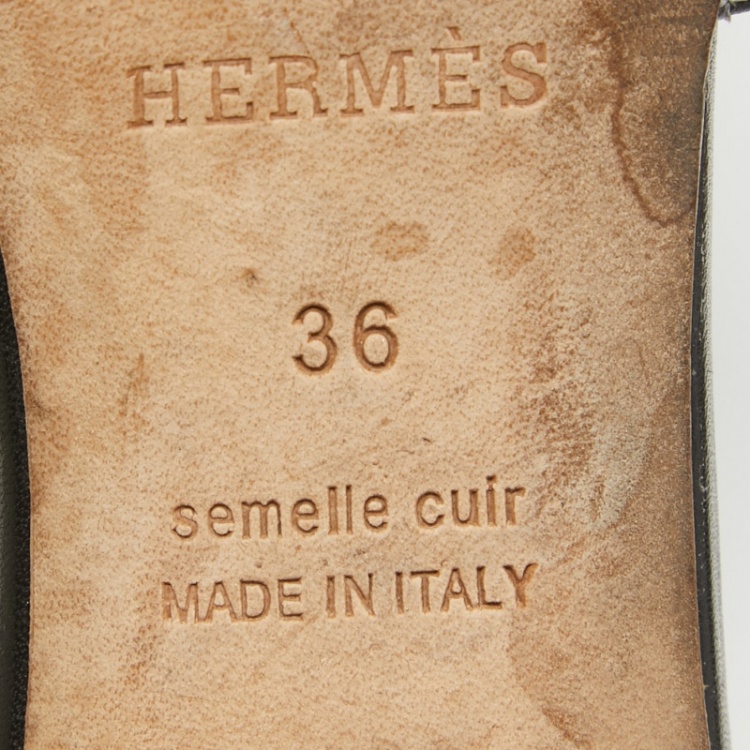 Pre Owned Hermes Black Leather Oasis Slide Sandals Size 36