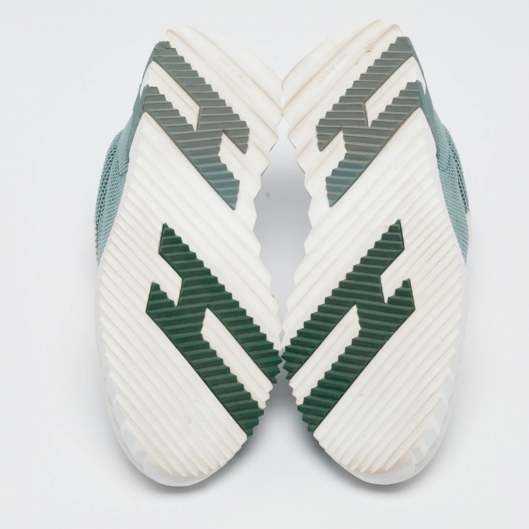 Pre Owned Hermes Green/Grey Mesh and Suede Bouncing Sneakers Size 38.5