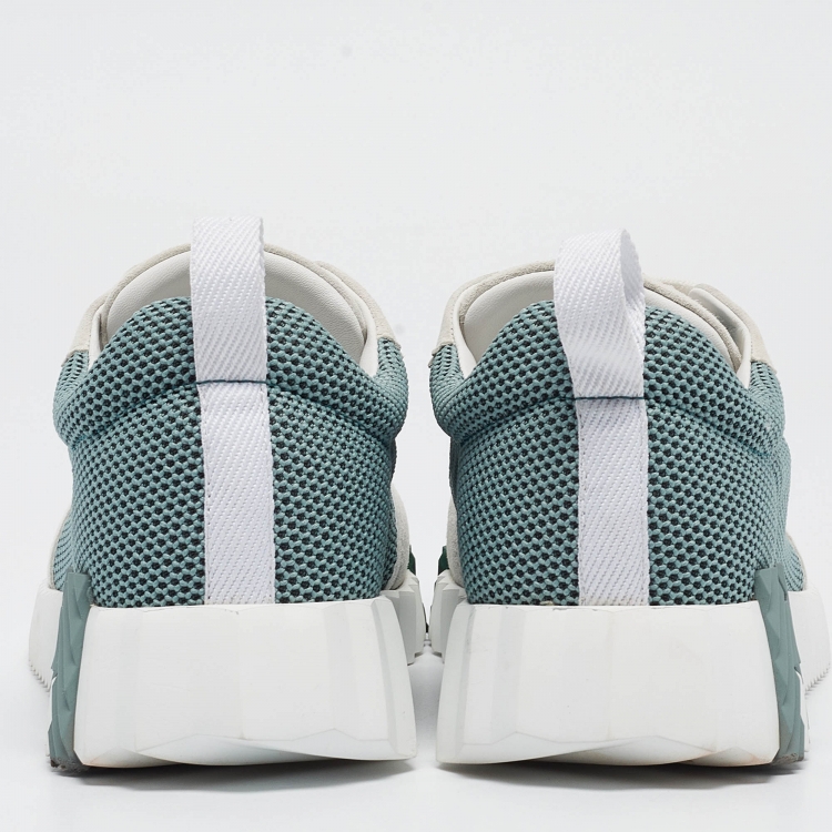 Pre Owned Hermes Green/Grey Mesh and Suede Bouncing Sneakers Size 38.5