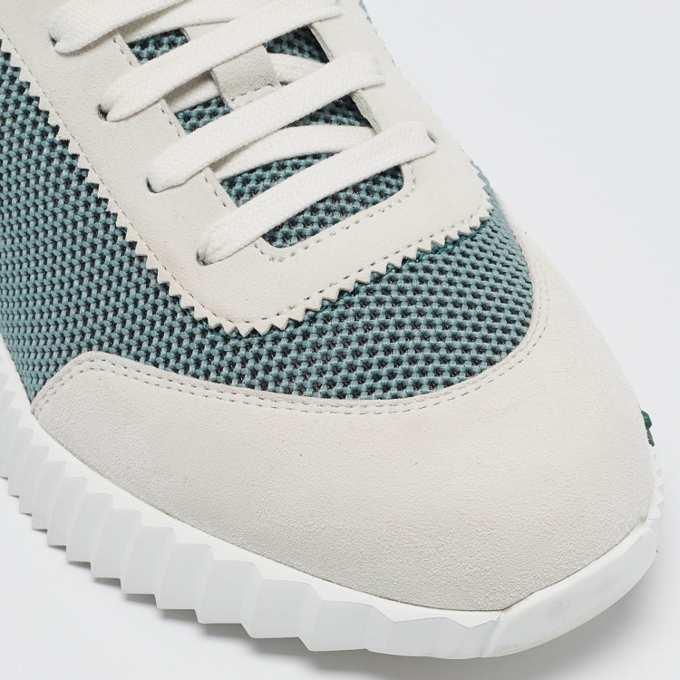 Pre Owned Hermes Green/Grey Mesh and Suede Bouncing Sneakers Size 38.5