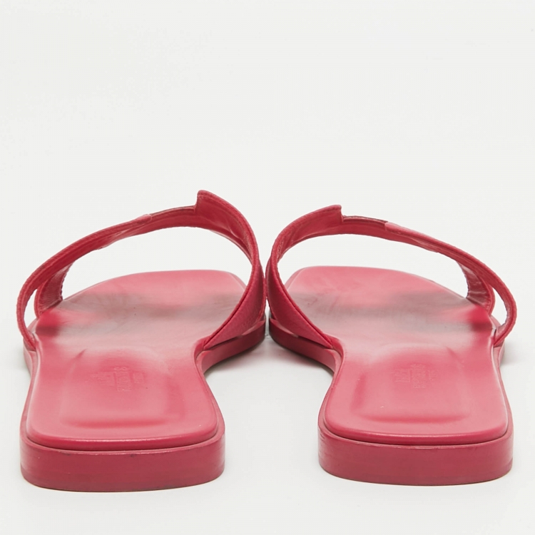 Pre Owned Hermes Pink Leather Oran Flat Slides Size 40