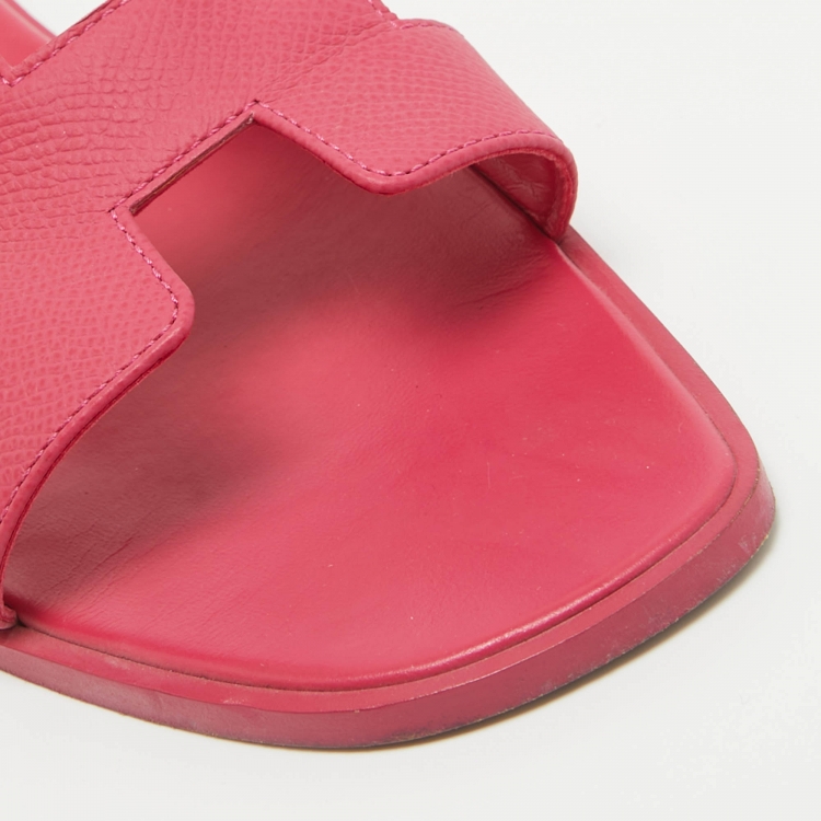 Pre Owned Hermes Pink Leather Oran Flat Slides Size 40