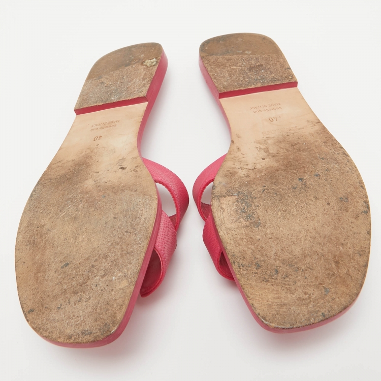 Pre Owned Hermes Pink Leather Oran Flat Slides Size 40